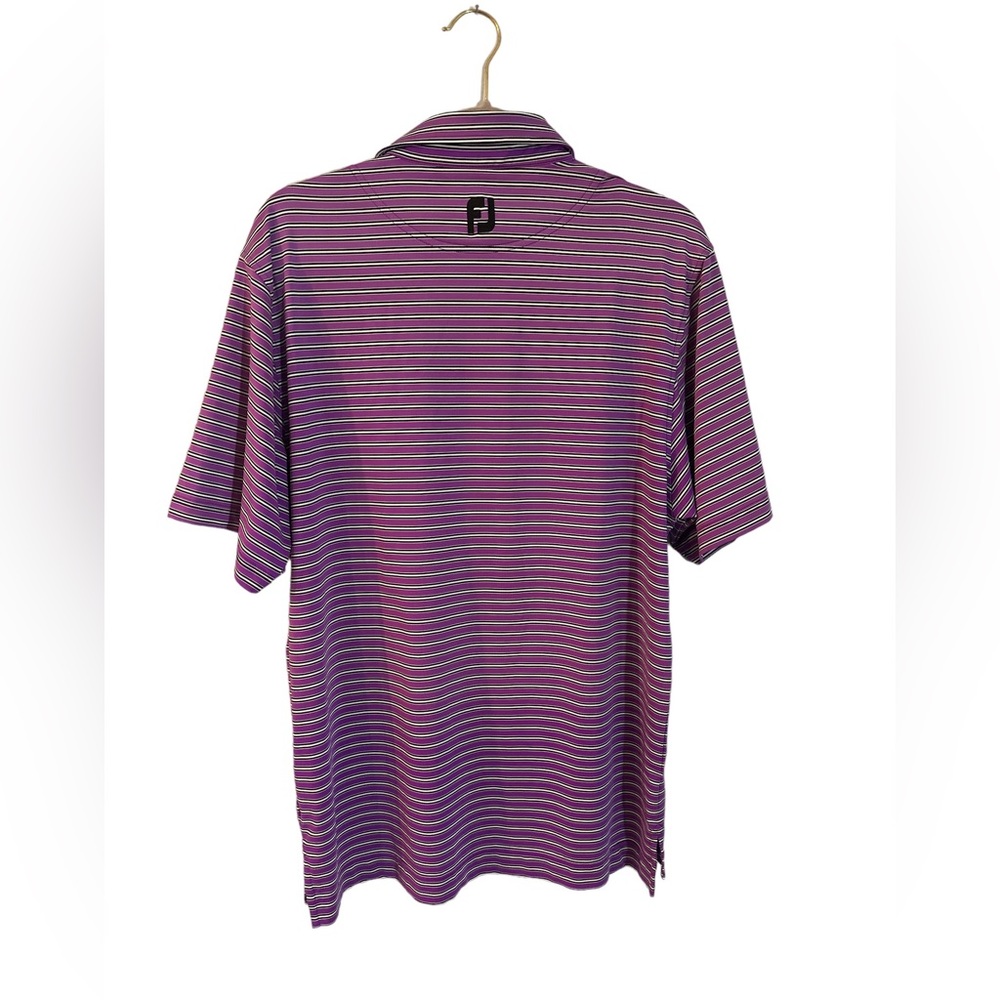 Footjoy FJ Titleist White/Purple and black Striped Golf Shirt, SZ M EUC - Picture 6 of 6
